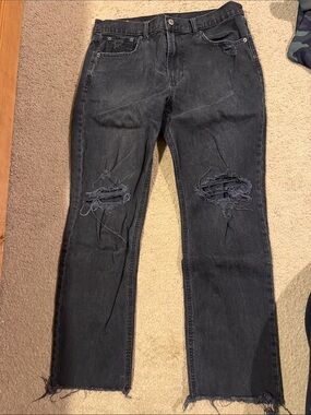 GAP Black Distressed Straight-Leg Jeans